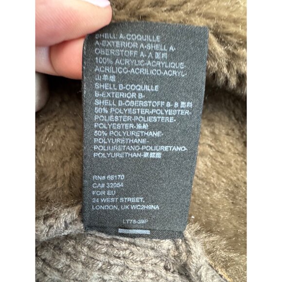 Anthropologie Womens M Taupe Faux Suede & Knit Long Coat W/Faux Shearling Collar - Picture 8 of 13